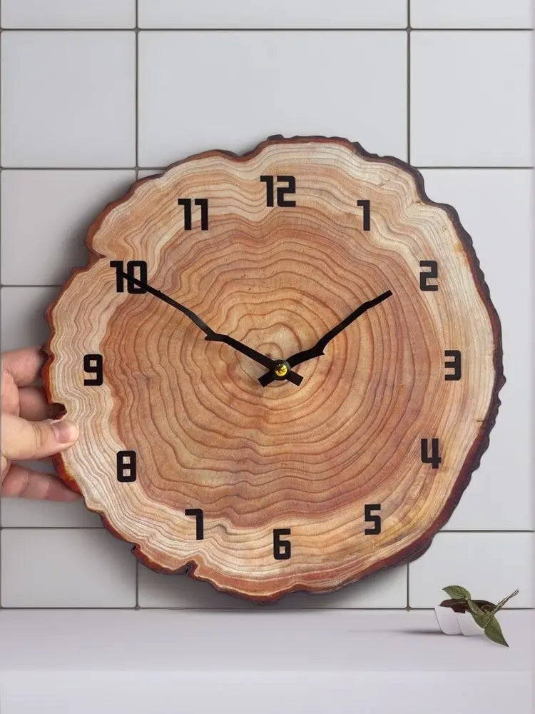 wood grain round wall clock — olive-brown wood-grain MDF, matte varnish | Casa Norex