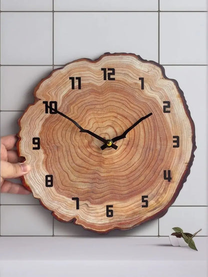 wood grain round wall clock — olive-brown wood-grain MDF, matte varnish | Casa Norex