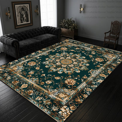Black and gold Persian rug pattern detail, corner view | Casa Norex