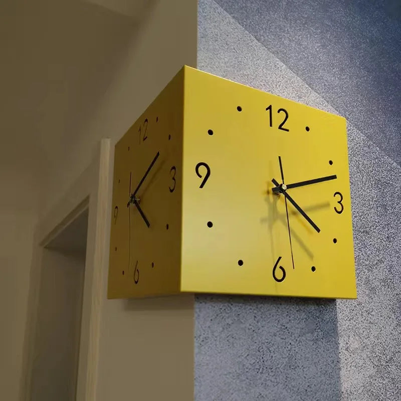 Square Corner Wall Clock Yellow finish close-up | Casa Norex