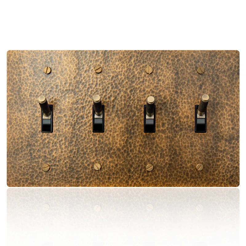 Hammered brass toggle switch — 4-gang knurled panel, hand-finished | Casa Norex