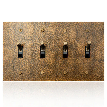Hammered brass toggle switch — 4-gang knurled panel, hand-finished | Casa Norex
