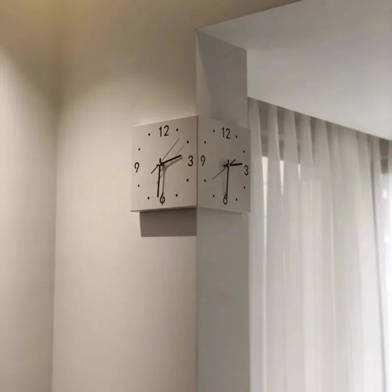 Square Corner Wall Clock light-strip glow at night — Casa Norex
