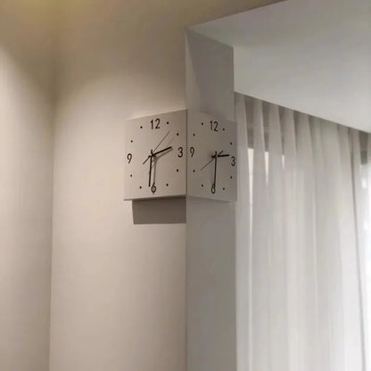 Square Corner Wall Clock light-strip glow at night — Casa Norex
