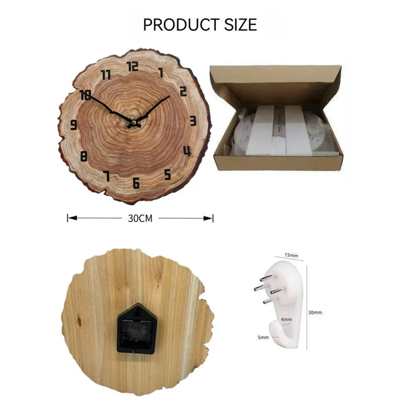 Wood Grain Round Wall Clock alternate angle — olive-brown wood-grain MDF, matte varnish | Casa Norex