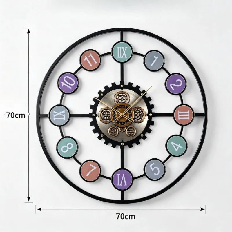 Retro Gear Wall Clock — exposed gear center, 70x70cm | Casa Norex