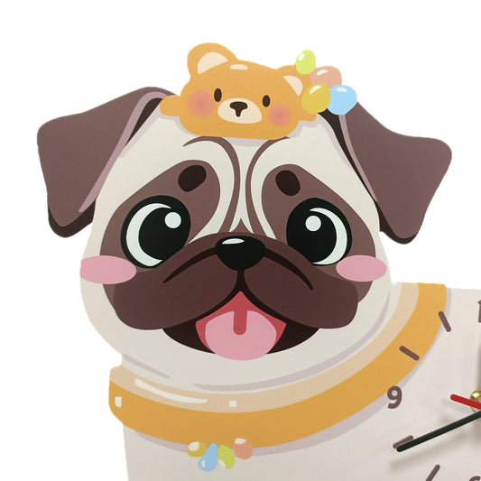Pug Pendulum Wall Clock close-up of the swinging tail pendulum | Casa Norex