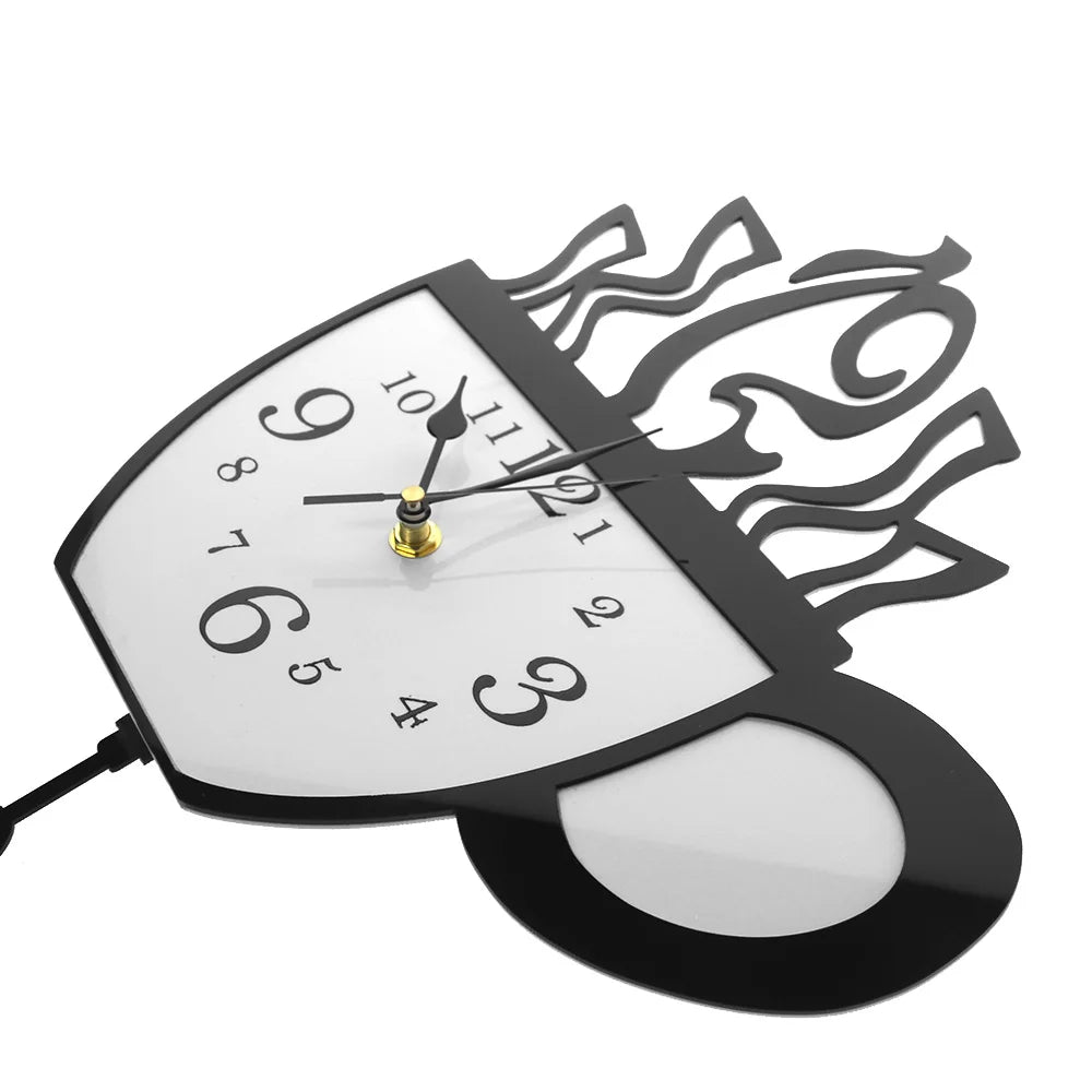 Coffee Cup Pendulum Wall Clock rear-hook mounting hardware | Casa Norex
