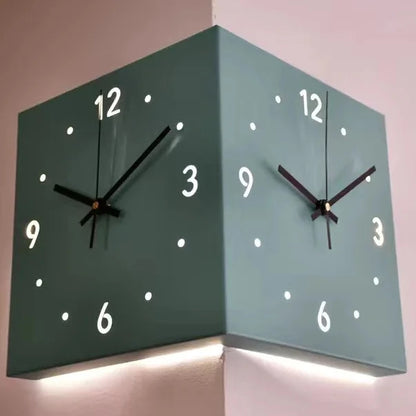 Square Corner Wall Clock Sky Blue Light Strip finish | Casa Norex