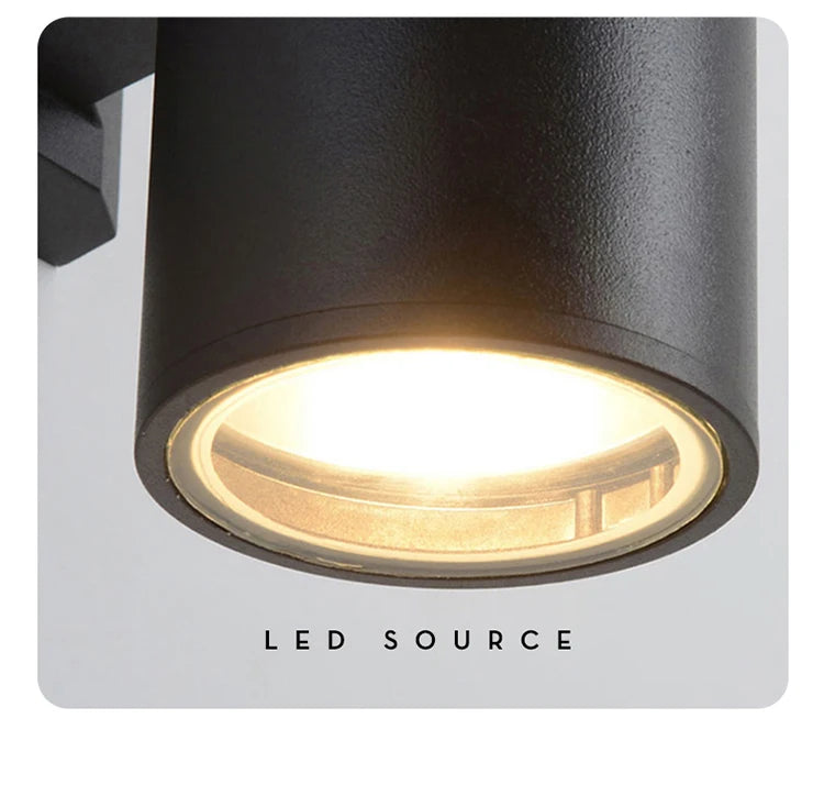 Outdoor wall light square housing close-up on LED lens | Casa Norex