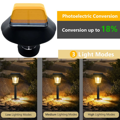 Solar filament pathway light solar panel charging in daylight
