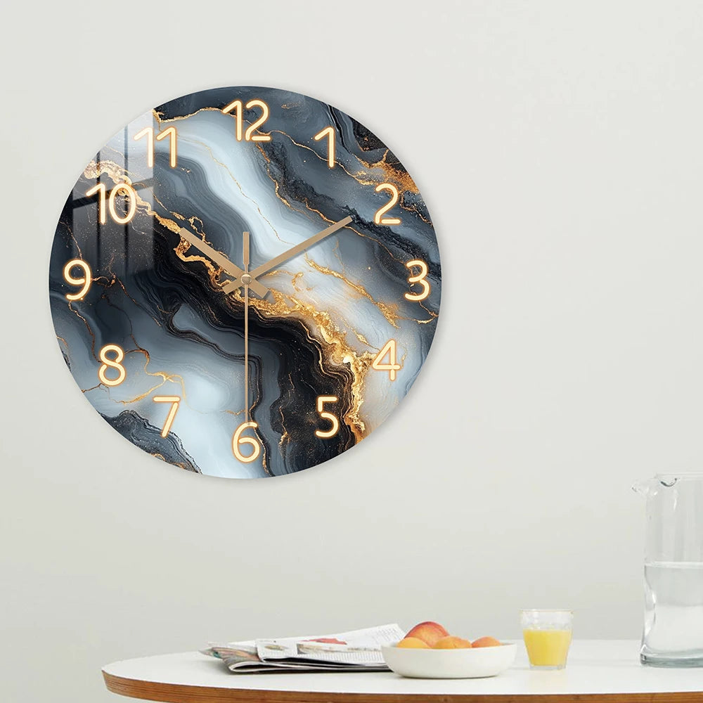 Marble-Pattern Wood Wall Clock silent quartz movement — Casa Norex