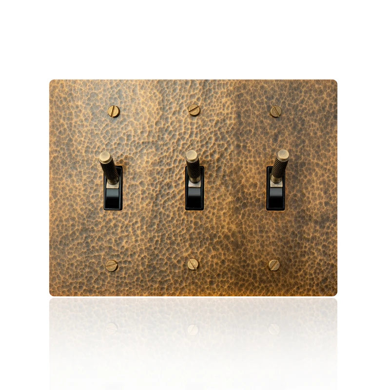 Hammered brass toggle switch panel — 3-gang configuration | Casa Norex