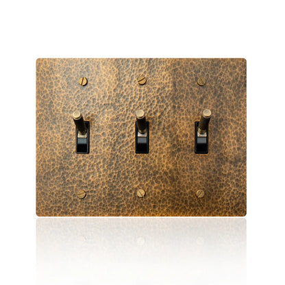 Hammered brass toggle switch panel — 3-gang configuration | Casa Norex