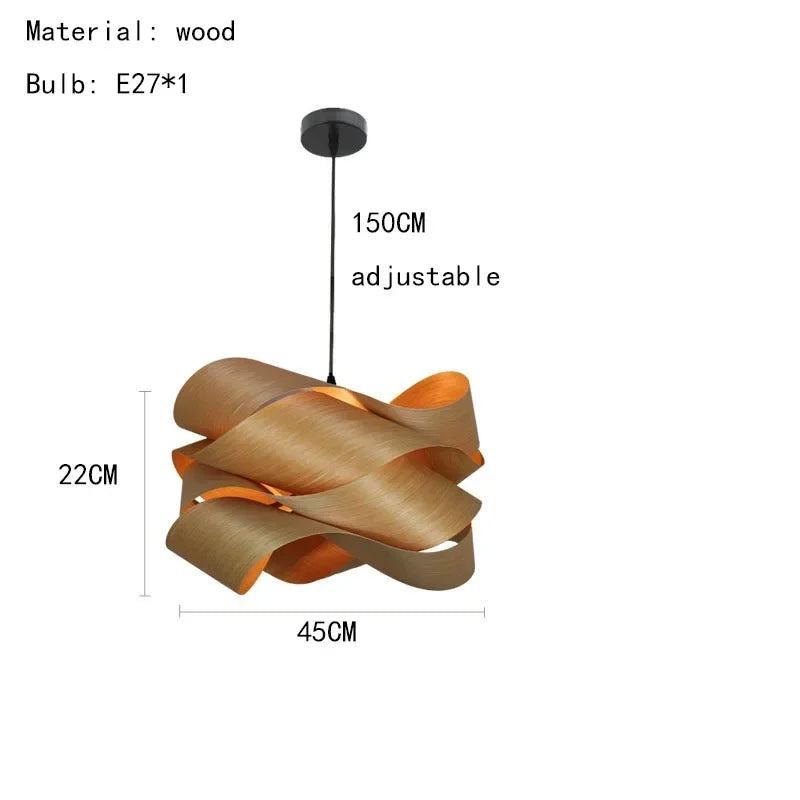 Wood pendant light — natural veneer dome with warm amber glow | Casa Norex