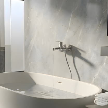 Diverta Shower Faucet Set installed — Chrome finish angle view | Casa Norex