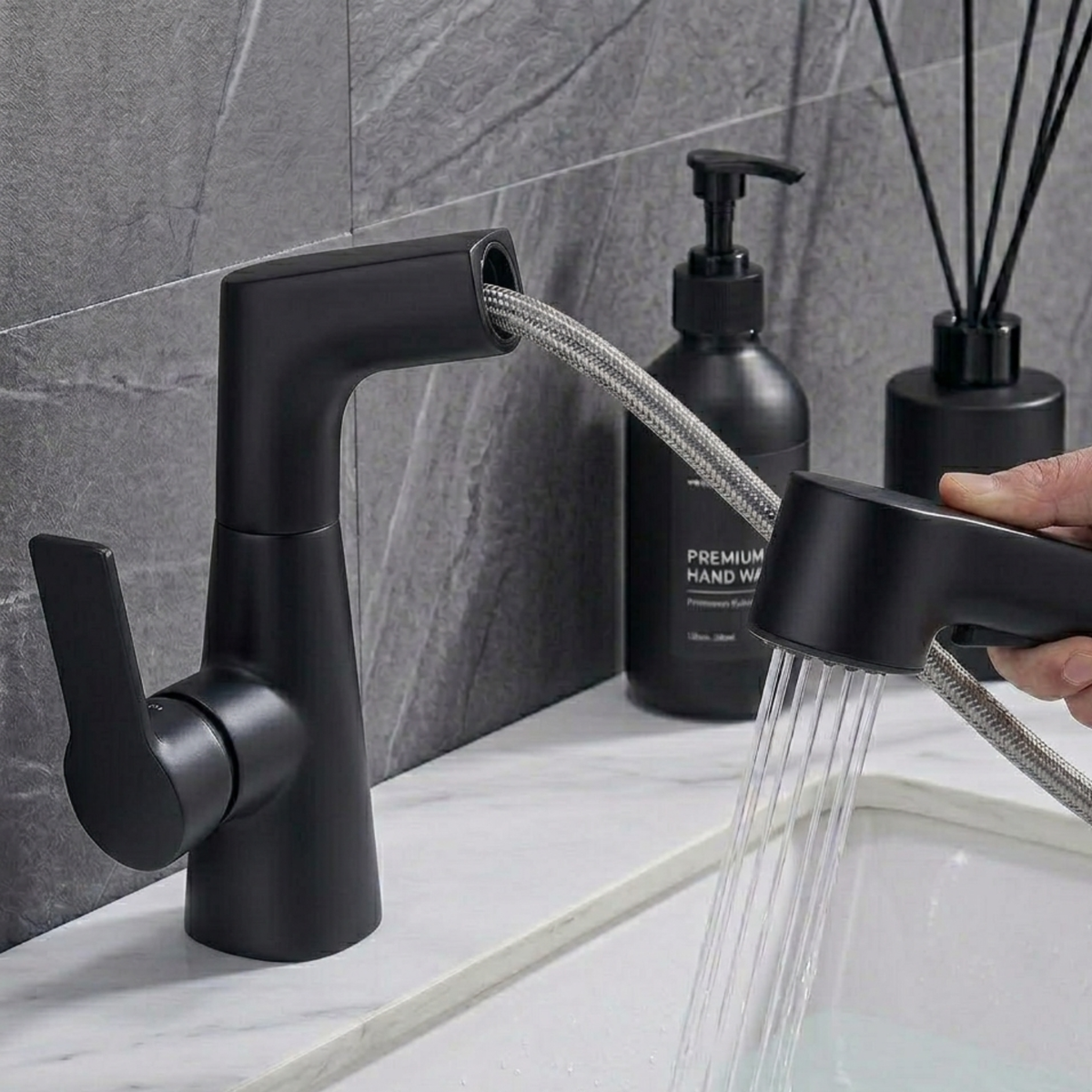Rivermist 360° Pull-Out Kitchen Faucet — premium stainless steel body, angled view | Casa Norex