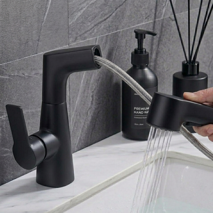 Rivermist 360° Pull-Out Kitchen Faucet — premium stainless steel body, angled view | Casa Norex