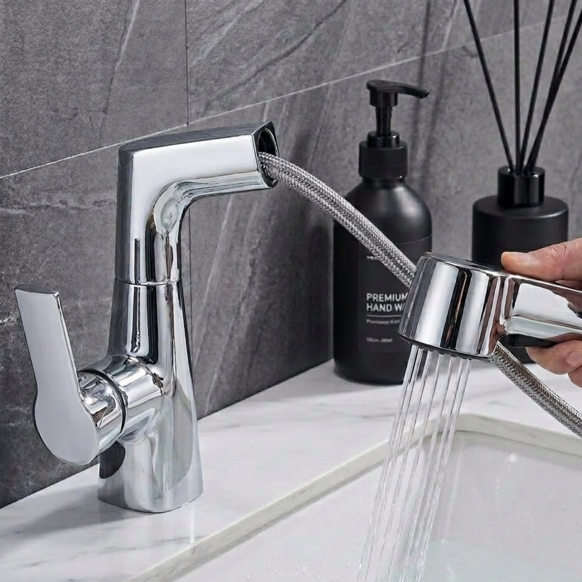 Rivermist 360° Pull-Out Kitchen Faucet — dual stream and spray modes, angled view | Casa Norex