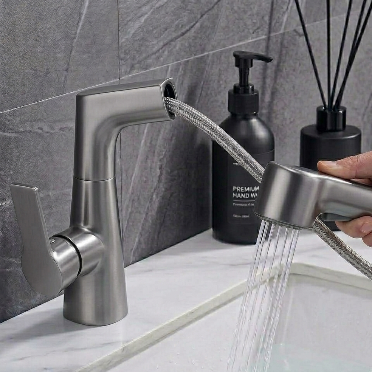 Rivermist 360° Pull-Out Kitchen Faucet — standard G1/2" connection, angled view | Casa Norex