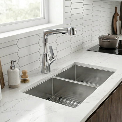 Rivermist 360° Pull-Out Kitchen Faucet — 360° rotatable spout, angled view | Casa Norex