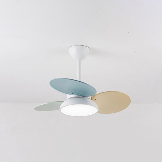 Simple Colorful Round Fan Leaf Kids Downrods Ceiling Fan Light