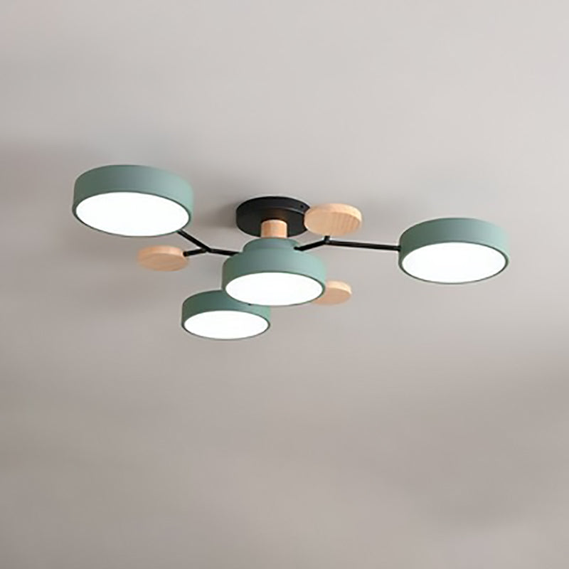 Green 4-light branch ceiling light with LED discs on slim black arms | Casa Norex
