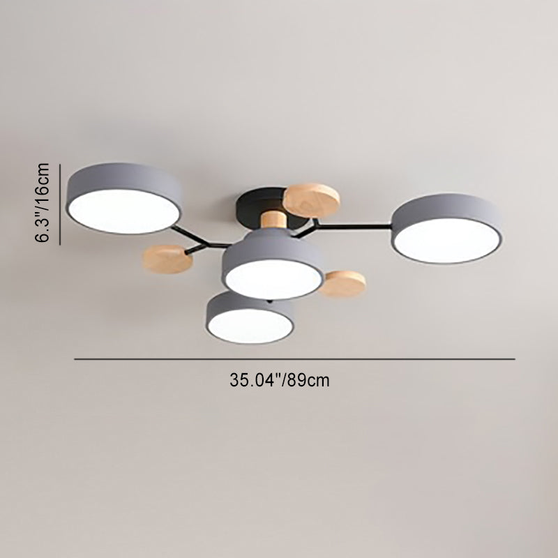 Dimension diagram for gray 4-light branch ceiling light — 35.04″ wide, 6.3″ high — Casa Norex