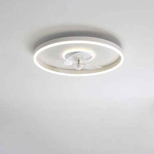Contemporary Nordic Round Iron Silicone Aluminum Invisible LED Flush Mount Ceiling Fan Light For Living Room & Bedroom