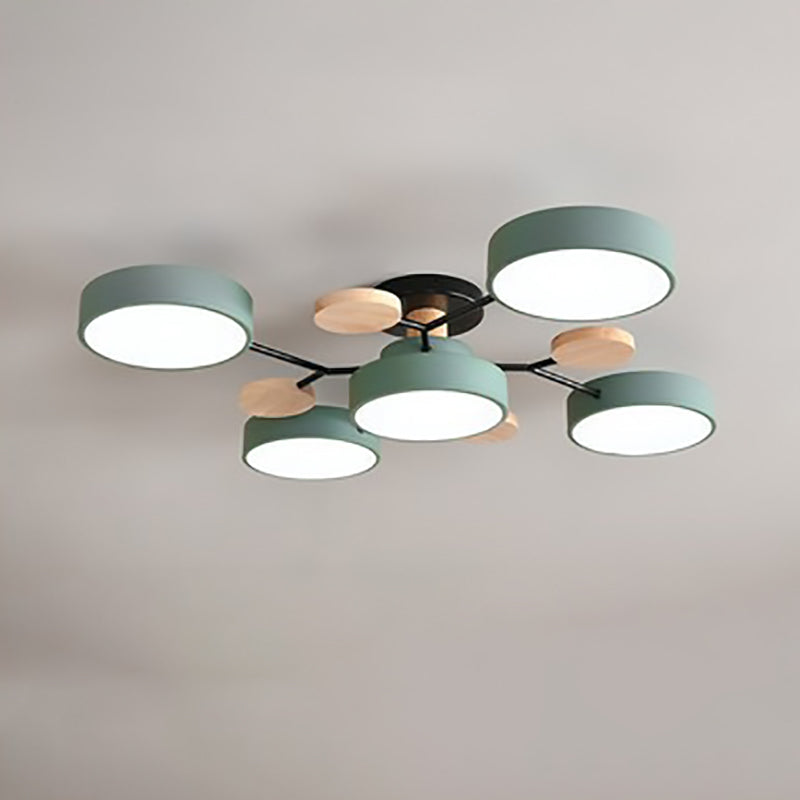 Green 5-light branch ceiling light with wood-tone accents between the arms — Casa Norex