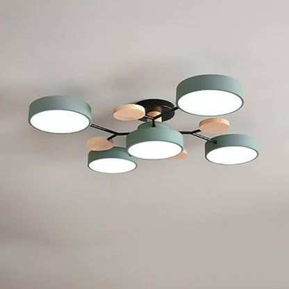 Green 5-light branch ceiling light with wood-tone accents between the arms — Casa Norex