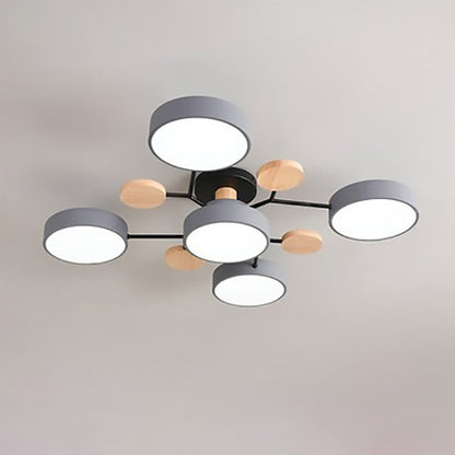 Gray 5-light branch ceiling light with LED discs on slim black arms — Casa Norex