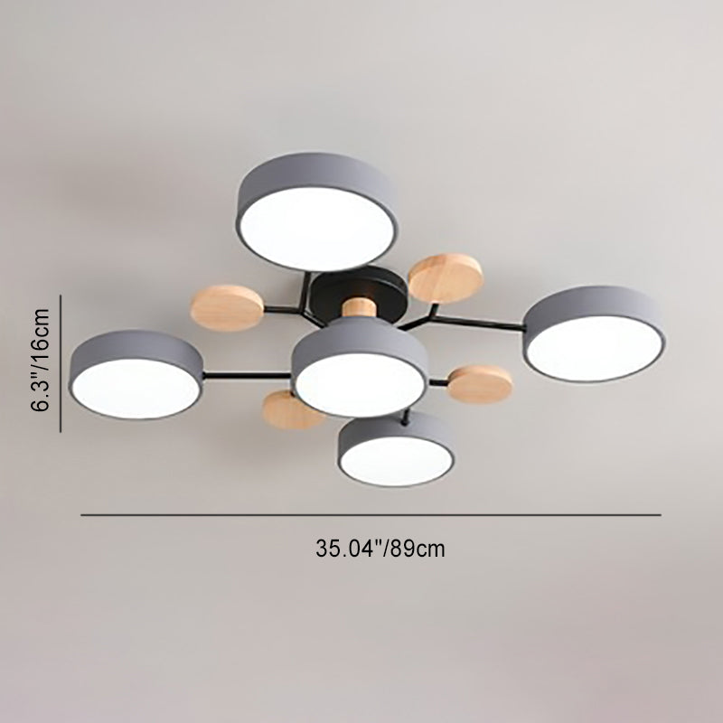 Dimension diagram for gray 5-light branch ceiling light — 35.04″ wide, 6.3″ high — Casa Norex