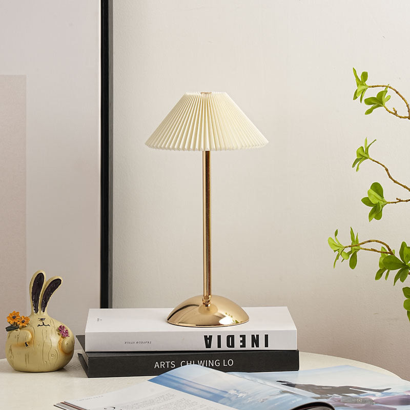 Table Lamp side profile view — pleated fabric shade on iron base | Casa Norex