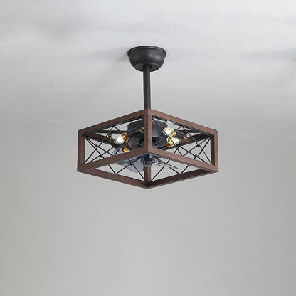 Industrial Minimalist Copper Iron Round Square 4-Light Semi-Flush Mount Ceiling Fan Light