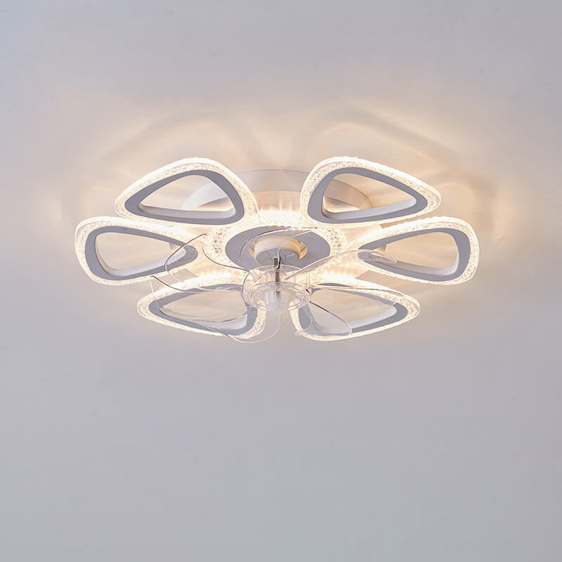 Scandinavian Modern Minimalist Flower Petals Iron Acrylic Plastic LED Flush Mount Ceiling Fan Light