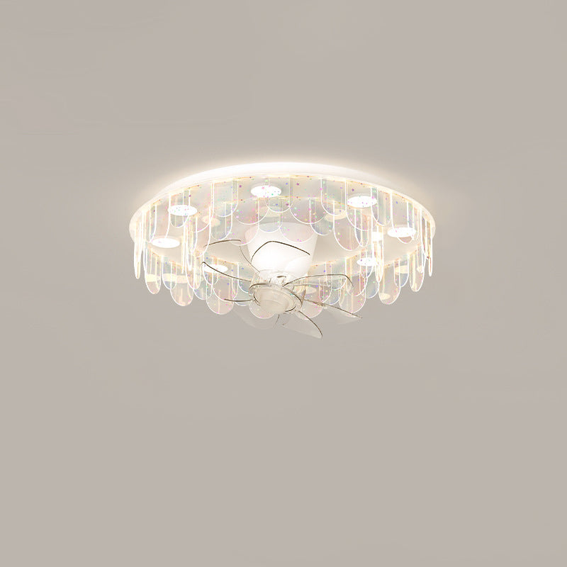 Contemporary Creative Iron Acrylic Round Piece LED Flush Mount Ceiling Fan Light For Living Room