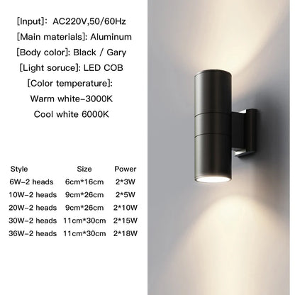 Square housing outdoor wall light, up & down two-head design | Casa Norex
