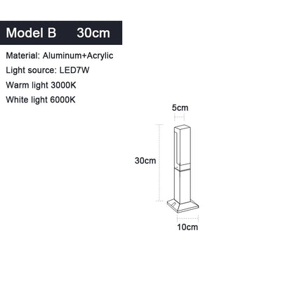 Aluminum LED lawn lamp installed near a lawn edge