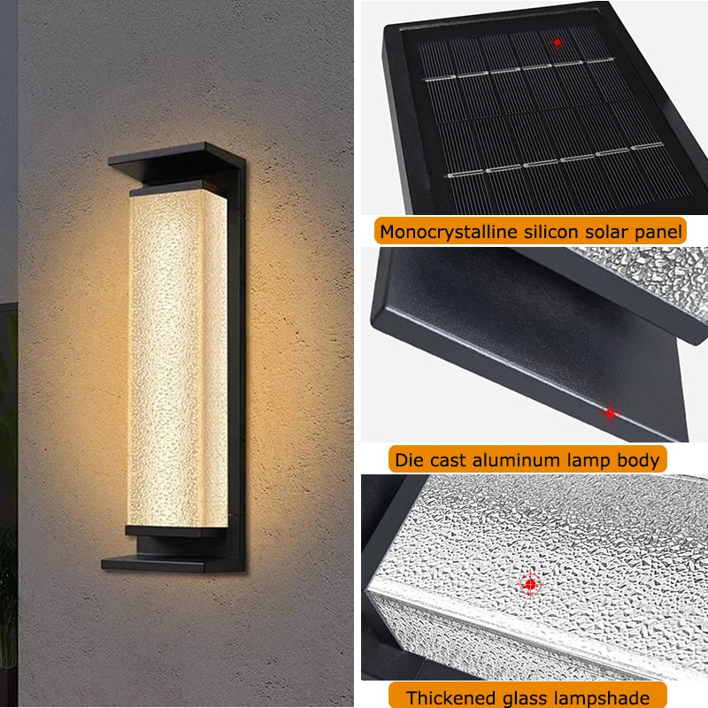 Solar dusk to dawn wall lantern set of three sizes side by side