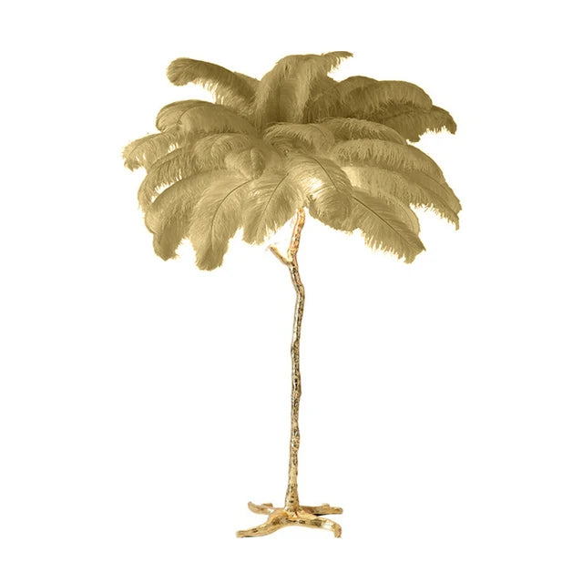 Ostrich feather floor lamp electroplated resin base detail