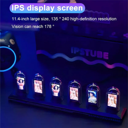 IPS Glow Tube Clock displaying local weather