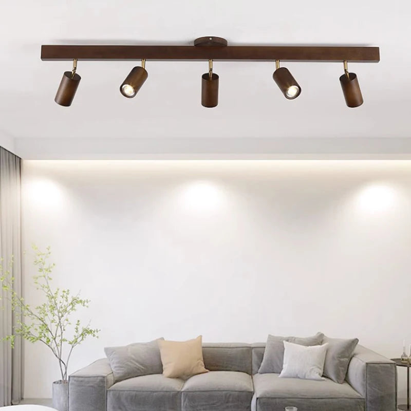 Wood chandelier Cool White light detail — Casa Norex