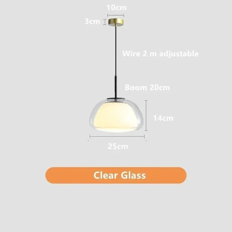 Clear glass dome pendant light with size diagram — 25cm wide, 14cm high | Casa Norex