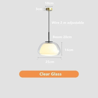 Clear glass dome pendant light with size diagram — 25cm wide, 14cm high | Casa Norex