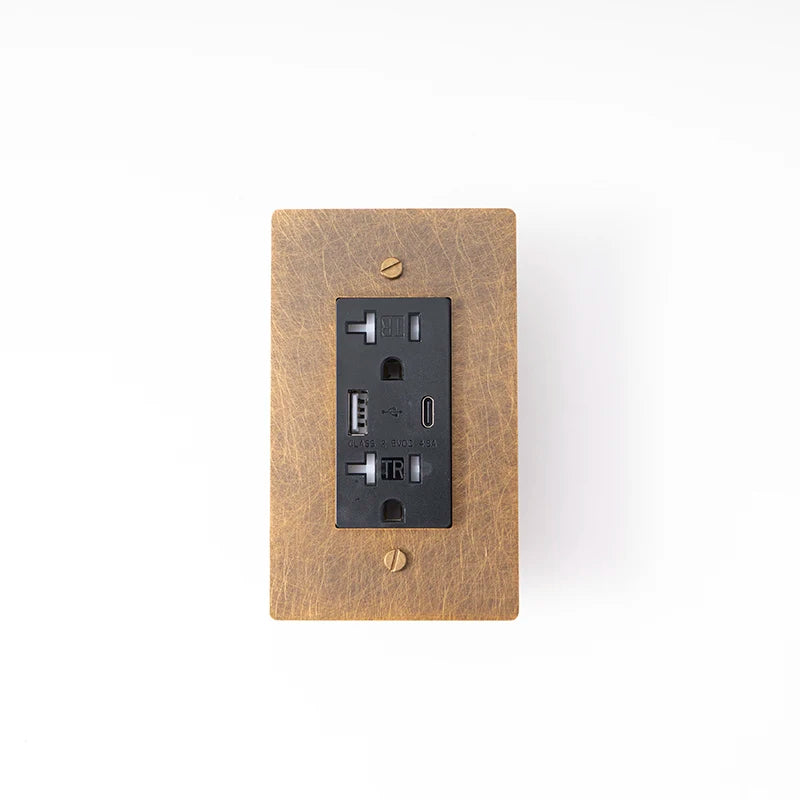 Retro Black 20A wall outlet — USB Type-C port — Casa Norex