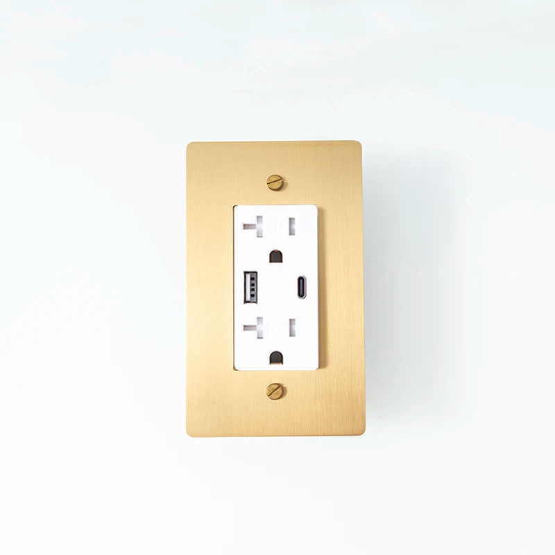 Gold White 20A wall outlet — USB Type-C port — Casa Norex