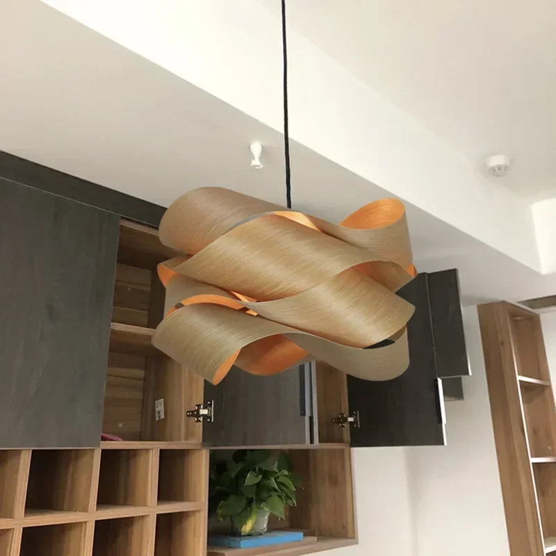 Wood veneer pendant light 45cm and 60cm size options — dark wood | Casa Norex