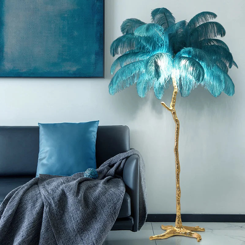 Ostrich feather floor lamp cord and plug detail
