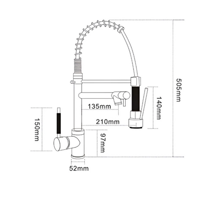 Ridgeline Pull-Down Kitchen Faucet valve detail — Chrome finish — Casa Norex
